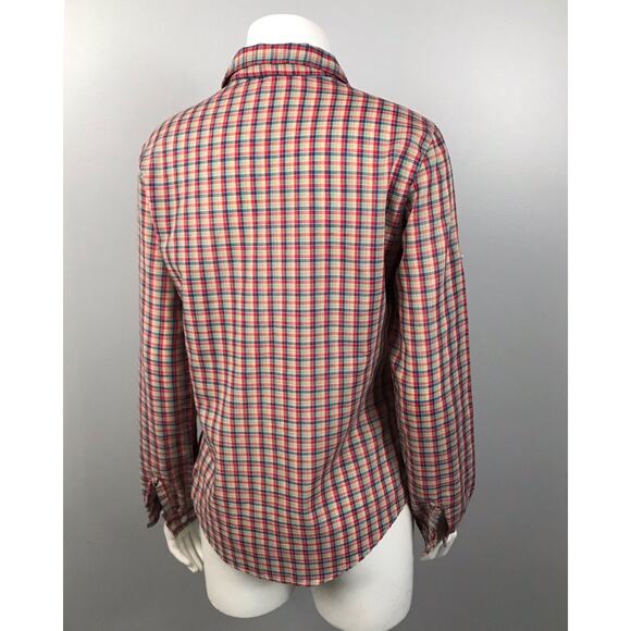 1980s Plaid Button Up Long Short Sleeve Shirt / Women’s Small - Picture 3 of 7